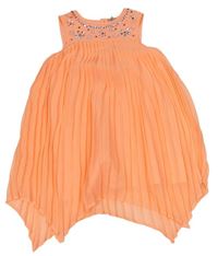 Neonově oranžové šaty s kamínky a plisovanou sukní Tu