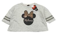 Světlešedé melírované crop tričko s Minnie s flitry Pep&Co