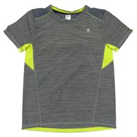 Šedo-limetkové melírované funkční sportovní tričko Domyos