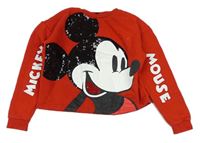 Červená crop mikina s Mickey mousem s flitry Disney