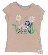 Růžové tričko s květy a včelami Mothercare