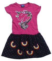 Růžovo-černé bavlněné šaty s jednorožcem z flirů George