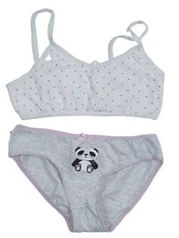 2Set - Svěltešedé melírované kalhotky s pandou + bílá lambáda s hvězdičkami MCo