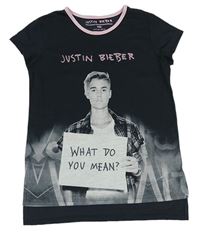 Černo-šedo-světlerůžové tričko s Justinem Bieberem a kamínky YD