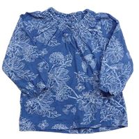 Modré květované triko s ptáčky Topomini