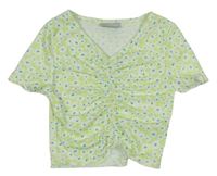 Bílo-zelené žebrované květované crop tričko Matalan