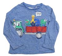 Modré melírované triko s autem a dinosaury C&A