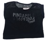Černé crop tričko s logem a síťovinou Pineapple