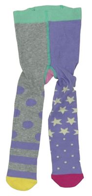 Šedo-fialové punčocháče s puntíky a hvězdičkami Bluezoo