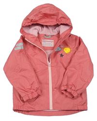 Růžová šusťáková jarní zateplená bunda s obrázky a kapucí Impidimpi