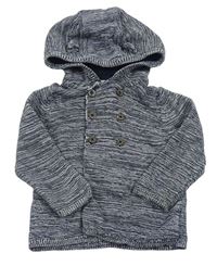 Tmavomodrý melírovaný propínací svetr s kapucí