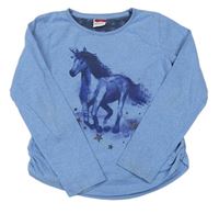 Modré melírované triko s koníkem Yigga