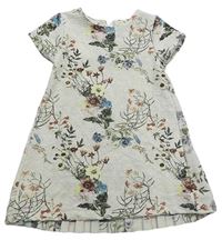 Smetanové krajkovo/plisované šaty s kytičkami Zara