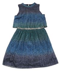 Tmavmodro-modro-zelené třpytivé šaty E-vie