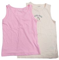 2x Růžová košilka + Lososovo-bílá pruhovaná košilka s nápisy H&M