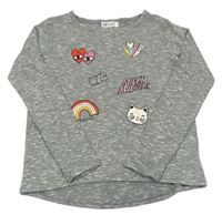 Šedý melírovaný lehký svetr s obrázky h&M