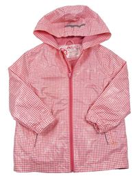 Růžovo-bílá kostkovaná nepromokavá jarní bunda s kapucí Pocopiano