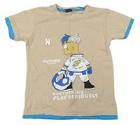Béžovo-modré triko s fotbalistou 