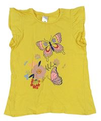 Hořčicové tričko s motýly a květy C&A