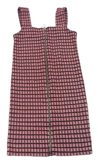 Růžovo-bílo-tmavomodré kostkované pletené šaty Primark