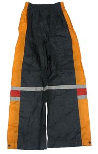 Tmavošedo-oranžové šusťákové nepromokavé kalhoty s pruhy 