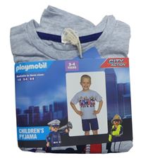 Šedo-modré kraťasové pyžamo s potiskem Playmobil