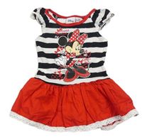 Pruhovano-červené bavlněné šaty s Minnií Disney