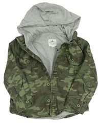 Khaki-army podšitá košilová bunda s nášivkou a kapucí FAT FACE
