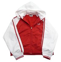 Červeno-bílá sportovní šusťáková crop bunda s kapucí 