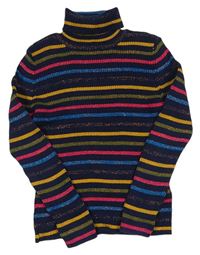 Tmavomodro-barevný pruhovaný pletený svetr s rolákem M&S
