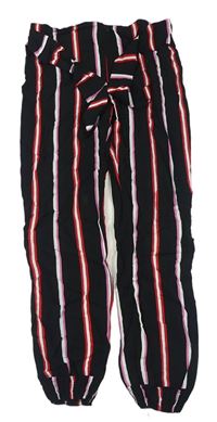 Černo-bílo-růžové pruhované lehké kalhoty Primark