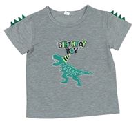 Šedé melírované tričko s dinosaurem 