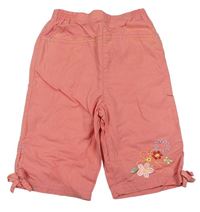 Růžové plátěné capri kalhoty s kytičkami C&A