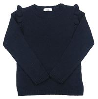 Tmavomodrý pletený svetr s volánky 