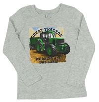 Světlešedé melírované triko s traktorem Dopodopo