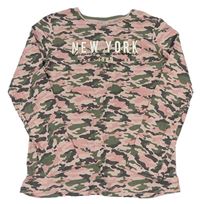 Růžovo-khaki army triko s nápisem Primark