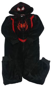 Černá chlupatá kombinéza s pavoukem a kapucí Marvel