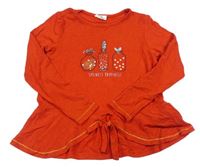 Červené melírované triko s lahvičkami a flitry a pecičkami a uzlem ORCHESTRA