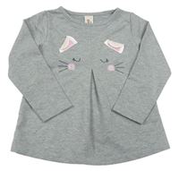 Šedé melírované triko s kočkou