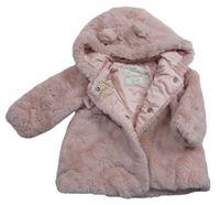 Růžová chlupatá zateplená bunda s kapucí George