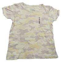 Béžovo-lila-žluté army tričko s nápisem Primark