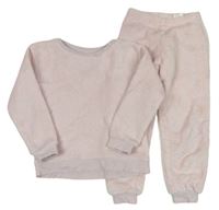 2set- Růžová chlupatá mikina s hvězdičkami + Domácí Kalhoty H&M