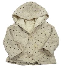 Světlešedo-smetanový melírovaný puntíkatý zateplený kabátek s kapsami s oušky a kapucí Matalan