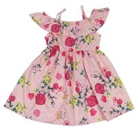 Růžové květované lehké šaty s volánem Shein 