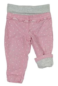 Růžové puntíkaté manšestrové podšité kalhoty s úpletovým pasem Dopodopo