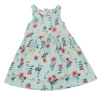 Světlemodré květinové bavlněné šaty s motýlky H&M