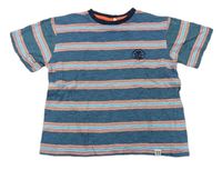 Modro-tmavomodro-oranžové pruhované tričko s výšivkou Saltrock