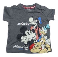 Tmavošedé melírované tričko s Mickey s kamarády zn. PRIMARK