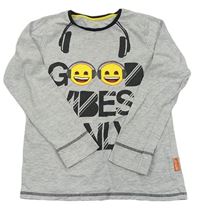 Šedé melírované pyžamové triko s nápisy a smajlíky M&S
