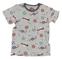 Světlešedé tričko s nápisy a míči FC Bayern